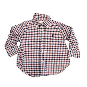 Ralph Lauren Baby Boys 9M Red Blue Plaid Checkered Long Sleeve Shirt‎